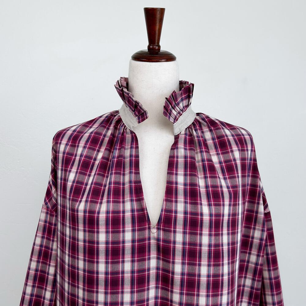A Shirt Thing Ruffle Collar Berry Plaid Cotton Long Sleeve Penelope Shirt MEDIUM - Picture 2 of 9